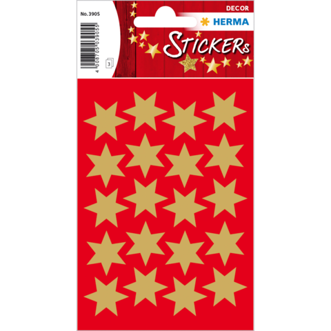 Goldene Sternaufkleber auf rotem Hintergrund, angeordnet in einem Raster. Ideal für Dekoration oder Bastelprojekte.