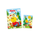 Ein buntes Stickeralbum mit einem fröhlichen Käfer und einer Grille auf dem Cover, umgeben von Blumen und anderen Insekten.