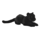 Schwarzer Plüschpanther, liegend mit einem glänzenden, weichen Fell und grünen Augen.