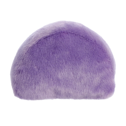 Lila, flauschige Tasche in halbrunder Form, geeignet für Kosmetik oder kleine Gegenstände.