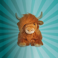 Blauer Strahlenhintergrund mit Highland Cow von Aurora