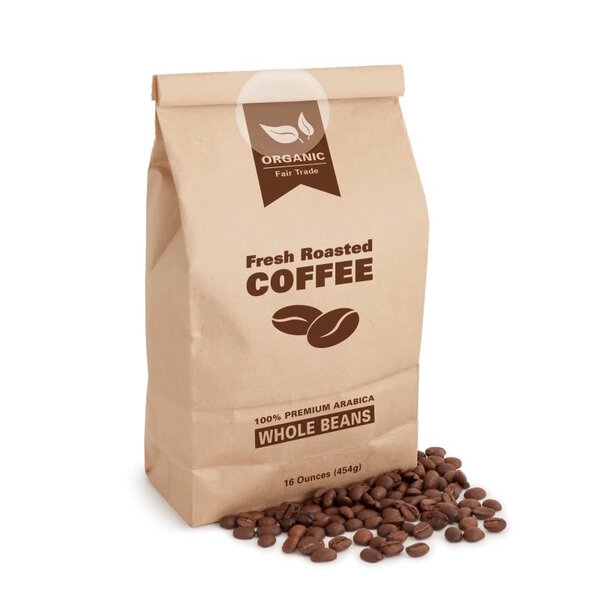 Verschlussetiketten aus semitransparentem Papier auf Kaffeeverpackung aus Papiertüte