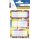 Bunte Etiketten mit leeren Zeilen zum Beschriften, verpackt in einer transparenten Hülle. Ideal für Organisation und Beschriftung.