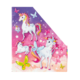 Bunte Illustration von Einhörnern und Schmetterlingen auf einem pastellfarbenen Hintergrund.