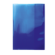 Ein blauer, glänzender Ordner mit einer glatten Oberfläche, der in aufrechter Position steht.