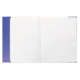 Offenes Notizbuch mit linierter Seitenansicht, links eine blaue Umschlagseite und rechts leere, beschriftbare Seiten.