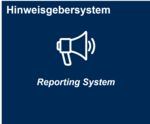 Hinweisgebersystem mit Lautsprecher-Symbol und dem Text "Reporting System" in einer klaren, blauen Darstellung.