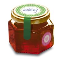 Deckeletikett auf Honigglas 