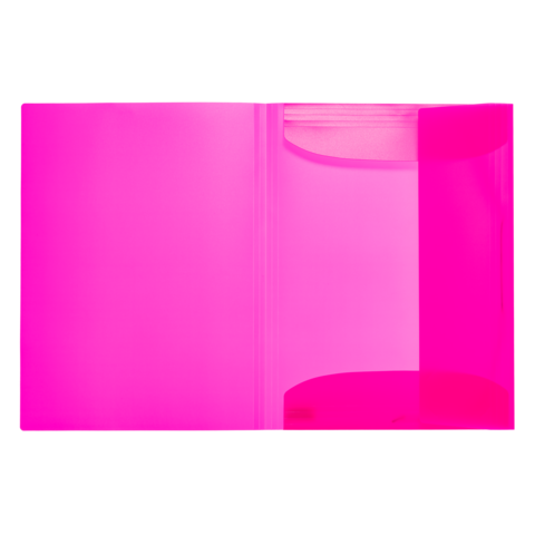 Ein leuchtend pinkfarbener Ordner mit zwei Fächern, ideal für die Aufbewahrung von Dokumenten oder Notizen.