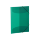 Transparente grüne Mappe mit schwarzem Gummiband zur Sicherung von Dokumenten.