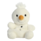 Plüschschneemann mit orangefarbener Nase, schwarzen Knöpfen und einem fröhlichen Gesicht, sitzend mit ausgestreckten Armen.