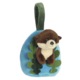 Plüschspielzeug in Form eines blauen Rucksacks mit einem braunen Otter und grünen Blättern auf der Vorderseite.