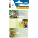 Tieraufkleber mit zwei Kaninchen, einem Hamster und einem Meerschweinchen auf einer bunten Hintergrundlandschaft.