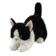 Schwarze und weiße Plüschkatze in einer spielerischen Pose, mit großen Augen und einem weichen, kuscheligen Körper.