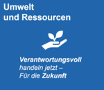 Umwelt- und Ressourcenmanagement mit einem Symbol für Nachhaltigkeit. Text fordert verantwortungsvolles Handeln für die Zukunft.