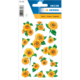 Bunte Aufkleber mit verschiedenen Sonnenblumenmotiven auf einem weißen Hintergrund. Enthält mehrere Größen und Designs.