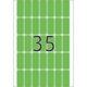 Eine grüne Tafel mit der Zahl 35 in schwarzer Schrift, umgeben von rechteckigen Feldern.