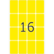 Gelbe Karte mit der Zahl 16 in schwarzer Schrift, umgeben von einem Gittermuster aus kleinen Kästchen.