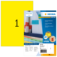 Gelbe Etiketten auf einer Verpackung, die die Marke HERMA zeigt. Enthält Informationen zu farbigen Etiketten und deren Verwendung.