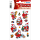 Weihnachtliche Aufkleber mit verschiedenen Santa Claus Motiven, darunter Geschenke, Sterne und Weihnachtsdekoration.