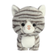 Kuscheltier in Form eines gestreiften Katers mit großen Augen und einem freundlichen Gesichtsausdruck.
