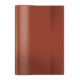 Ein glänzendes, rotes Heft mit einer leicht gewölbten Vorderseite, das auf einem neutralen Hintergrund liegt.