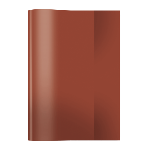 Ein glänzendes, rotes Heft mit einer leicht gewölbten Vorderseite, das auf einem neutralen Hintergrund liegt.