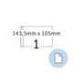 Maßangaben für ein Dokument: 143,5 mm x 105 mm, mit der Zahl 1 und einem Symbol für ein Dokument in der unteren Ecke.