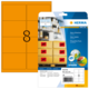 Neon-Etiketten auf einem Bogen, mit der Nummer 8 in der Mitte. Verpackung zeigt Produktdetails und Verwendungshinweise.