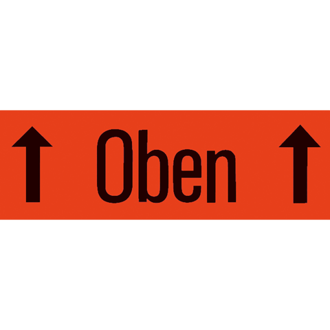 Rote Schilder mit Pfeilen nach oben und dem Wort "Oben" in der Mitte.
