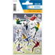 Aufkleber mit Fußballspielern in verschiedenen Posen, umgeben von Fußballmotiven. Ideal für Dekoration oder Bastelprojekte.
