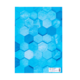 Blaue Hexagon-Muster auf einer Oberfläche, die verschiedene Schattierungen und Texturen zeigt. Ein Etikett befindet sich in der unteren Ecke.