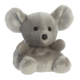 Graues Plüschspielzeug in Form eines Koalas mit großen Ohren und runden Augen, sitzend und mit einem runden Körper.