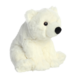Weißer Teddybär sitzt aufrecht mit schwarzen Augen und Nase, aus weichem Plüsch gefertigt.