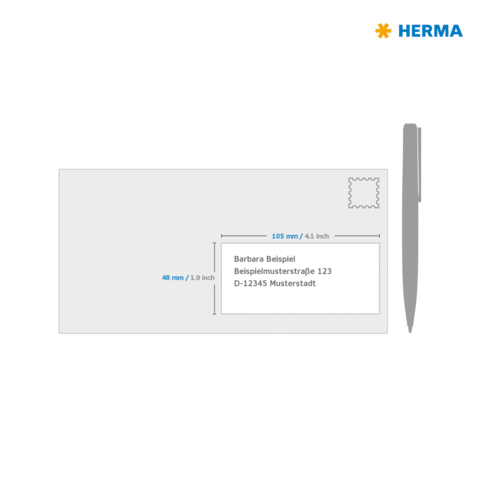 Briefbeschreibung einer Postkarte mit Adressfeld, das den Namen, die Adresse und die Postleitzahl enthält. Oben rechts ist ein Platz für eine Briefmarke.