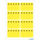 Gelbe Etiketten mit schwarzen Blütenmotiven, angeordnet in einem 3x3-Raster auf einem weißen Hintergrund.