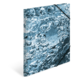 Wassertropfen und Blasen auf einer blauen Oberfläche, die eine dynamische und klare Wassertextur darstellen.