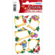 Weihnachtliche Aufkleber mit Engeln und Santa, die auf dekorativen Schriftrollen stehen. Enthält leere Bereiche zum Beschriften.