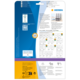 Rückseite einer Verpackung mit Informationen zu HERMA-Produkten, einschließlich Anleitungen, Softwarehinweisen und Diagrammen zur Verwendung.