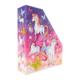 Bunte Sammelbox mit Einhörnern und Schmetterlingen auf einem glitzernden Hintergrund in Pastellfarben.