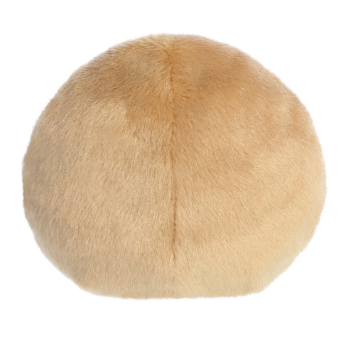 Runder, plüschiger Ball in hellbeiger Farbe, mit weicher Oberfläche und gleichmäßiger Form.