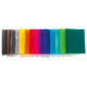 Bunte Ordner in verschiedenen Farben, angeordnet in einer Reihe. Die Farben reichen von Schwarz und Grau bis zu leuchtendem Gelb, Pink und Grün.