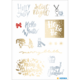 Weihnachtliche Aufkleber mit Texten wie "Holly Jolly", "Silent Night", "Ho Ho Ho" und Illustrationen von Schneemännern und Geschenken.