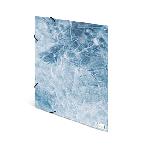 Eisige Oberfläche mit blauen und weißen Mustern, die durch Frost und Kälte entstanden sind.