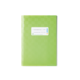Ein grünes Notizbuch mit einem weißen Etikett auf der Vorderseite, das Platz für Beschriftungen bietet.