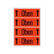 Vier orangefarbene Schilder mit dem Wort "Oben" und Pfeilen, die nach oben zeigen.