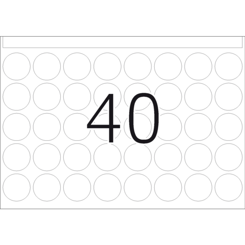 Eine große Zahl "40" in der Mitte eines Rasters mit vielen leeren Kreisen.