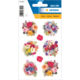 Bunte Blumenaufkleber in verschiedenen Designs, die auf einem Trägerblatt angeordnet sind. Ideal für Dekoration und Bastelprojekte.