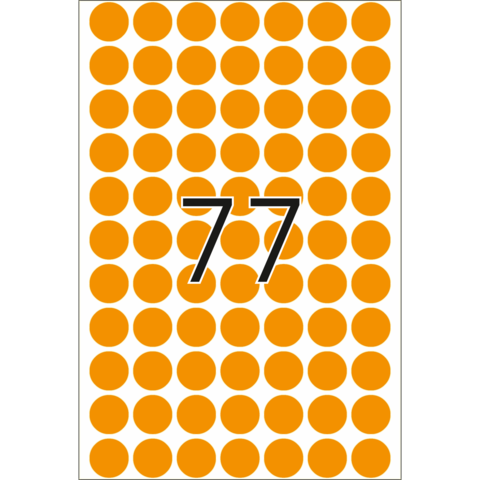 Eine große Zahl "77" in schwarzer Schrift vor einem Hintergrund aus orangefarbenen Punkten.