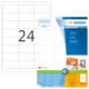 Etikettenblatt mit der Nummer 24, das leere Felder zeigt, sowie Informationen zu Herma Premium-Etiketten und deren Abmessungen.